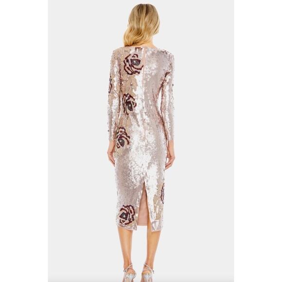 NWT Mac Duggal Floral Sequined Beaded Midi Dress Size 4 - Picture 3 of 16